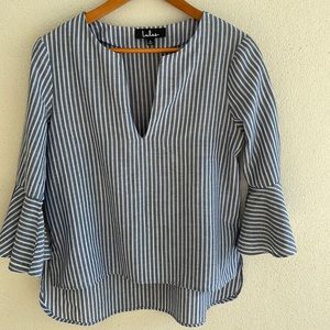 Lulus stripe, V-neck, ruffle sleeve top-size small